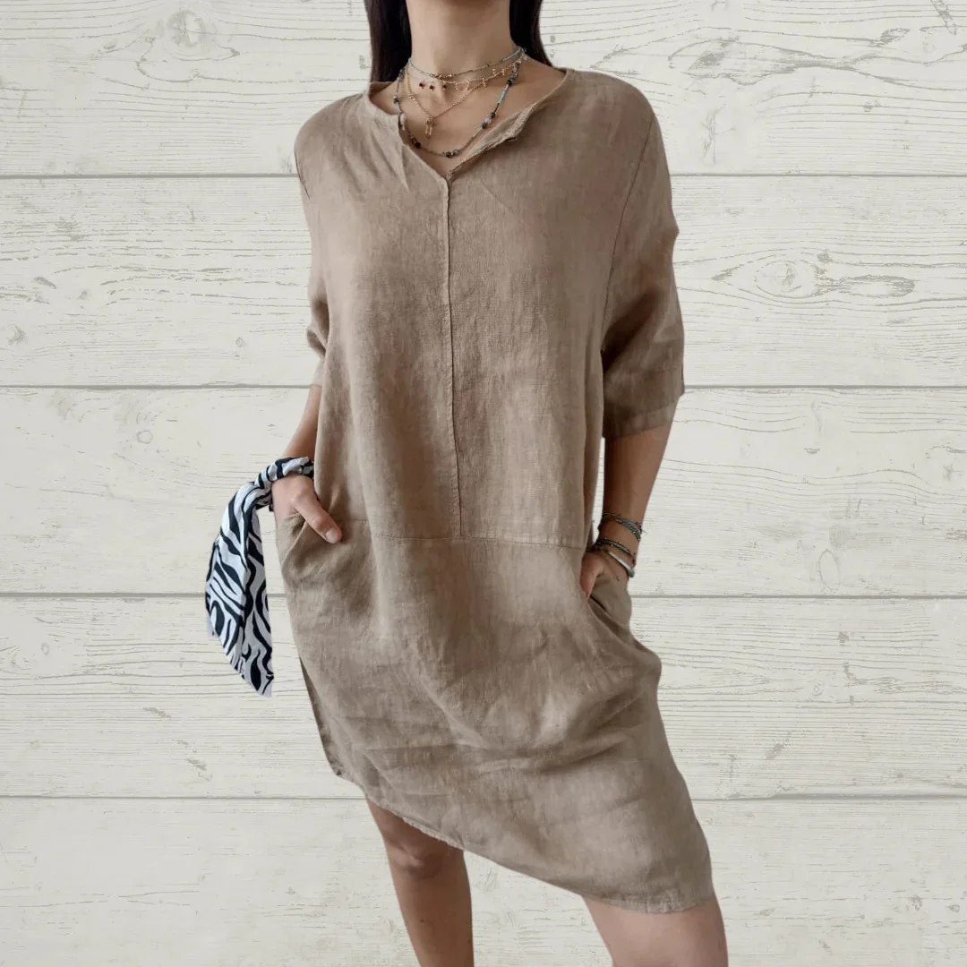 Spring And Summer Women's Clothing Linen Cotton V-Neck Loose Casual Pocket Short Sleeve Dress
Spring And Summer Women's Clothing Linen Cotton V-Neck Loose Casual Pocket Short Sleeve Dress