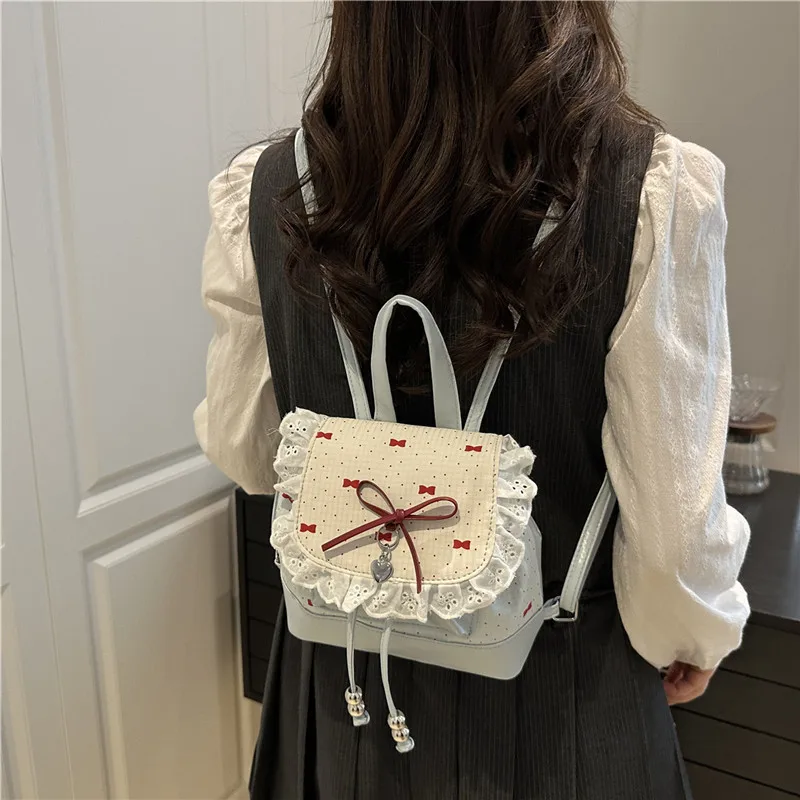 Trendy Women Polka Dot Lace Bucket Backpack Cute Bow Decor Versatile Mini Shoulder Bag Daily Casual Handbag
Trendy Women Polka Dot Lace Bucket Backpack Cute Bow Decor Versatile Mini Shoulder Bag Daily Casual Handbag
