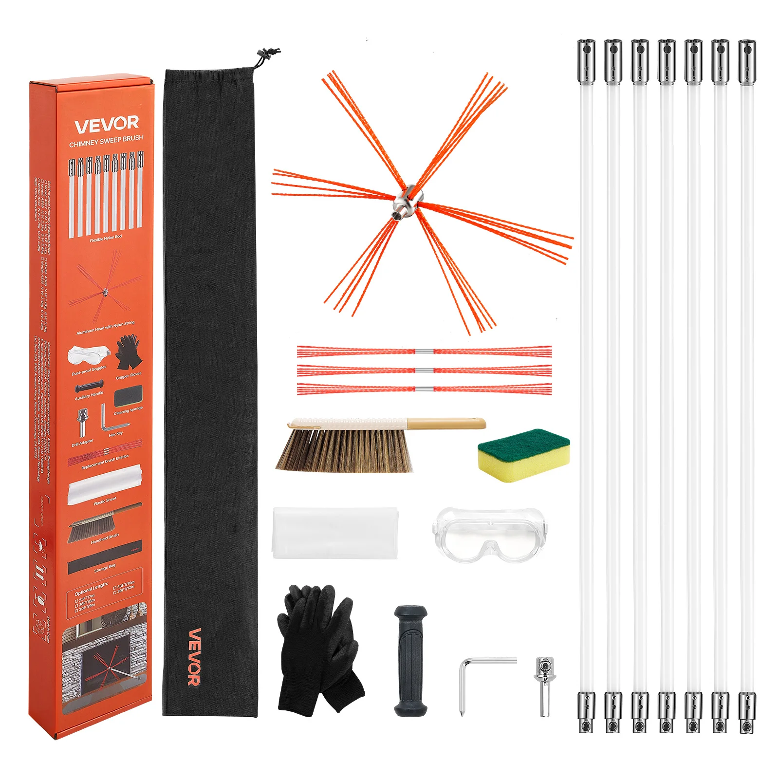 VEVOR Chimney Sweep Kit, 23 ft Maximum Extendable Length Chimney Brush, Chimneys Cleaning Kit with Bristle Replacements & Goggle
VEVOR Chimney Sweep Kit, 23 ft Maximum Extendable Length Chimney Brush, Chimneys Cleaning Kit with Bristle Replacements & Goggle