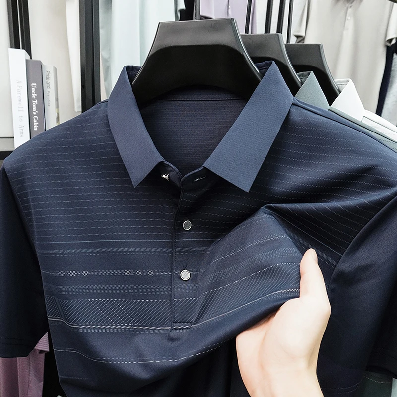 High quality striped printed short sleeve polo shirt men's business leisure luxury summer ice silk breathable fashion T-shirt
High quality striped printed short sleeve polo shirt men's business leisure luxury summer ice silk breathable fashion T-shirt