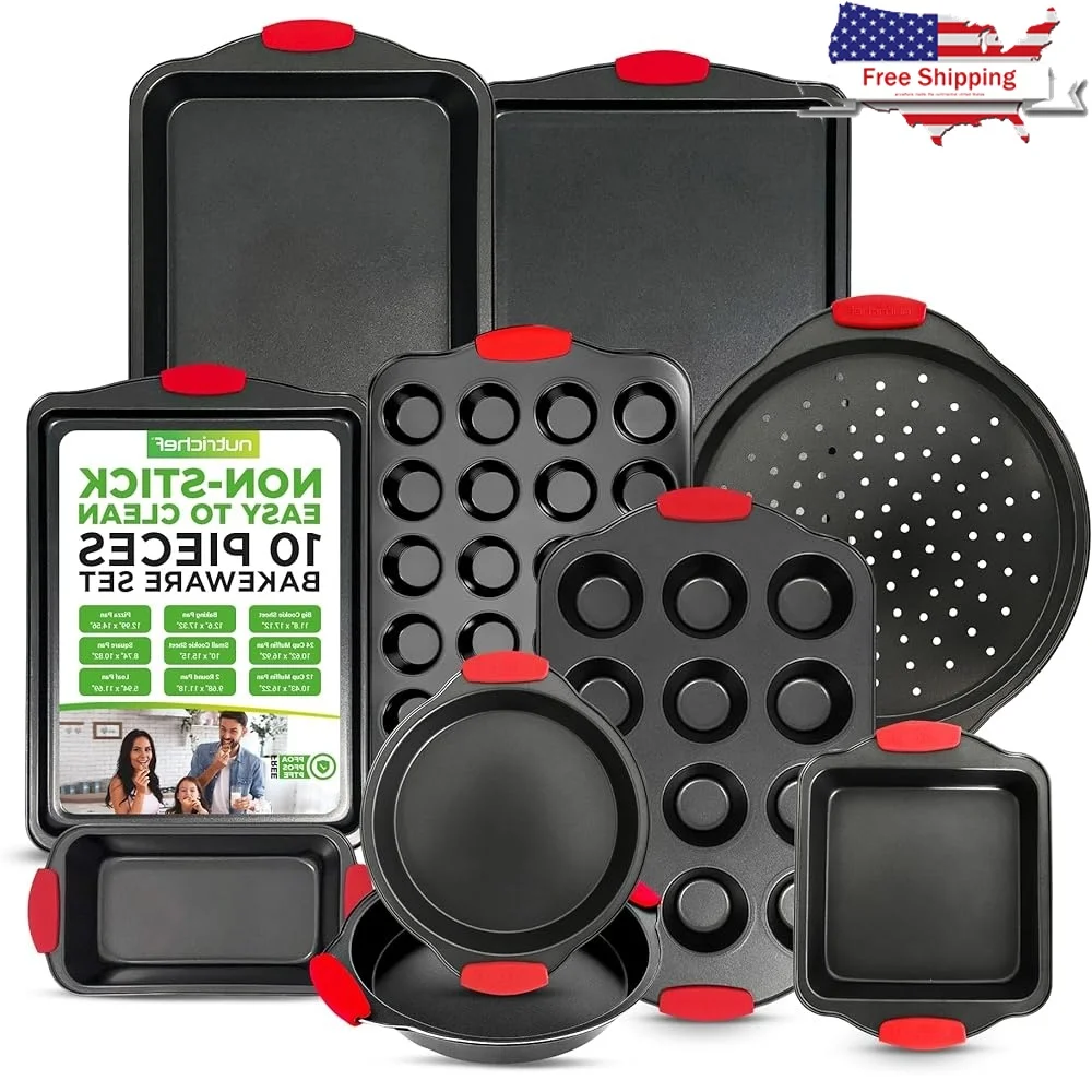 10-Piece Nonstick Baking Set Flexible Carbon Steel Bakeware Oven Safe Silicone Handles Muffin Cake Loaf Cookie Pizza Pan
10-Piece Nonstick Baking Set Flexible Carbon Steel Bakeware Oven Safe Silicone Handles Muffin Cake Loaf Cookie Pizza Pan