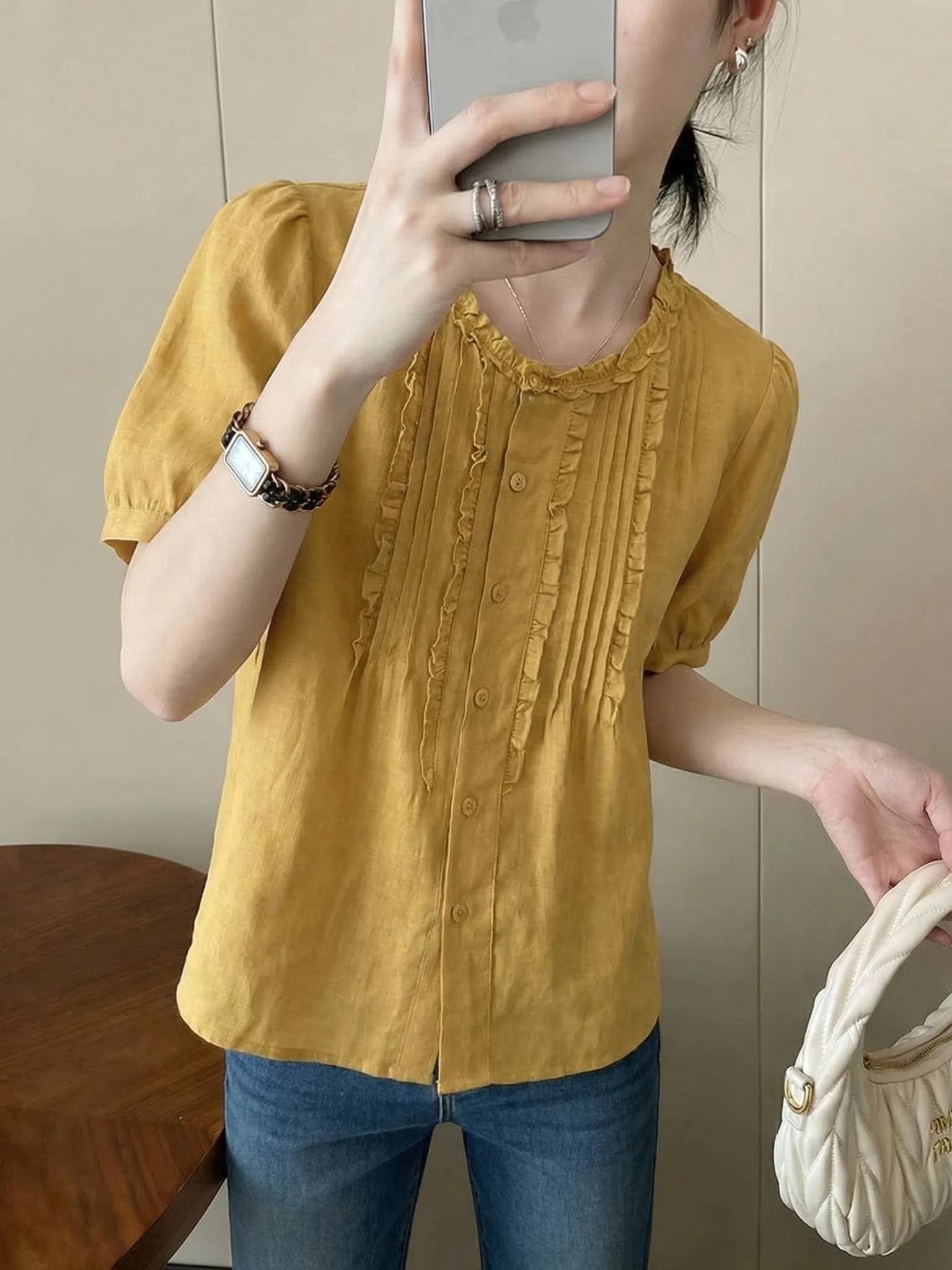 Dopamine Yellow Short Sleeve Shirt Women's Summer New Style plus Size Doll Shirt Casual Top Comfortable Korean Version
Dopamine Yellow Short Sleeve Shirt Women's Summer New Style plus Size Doll Shirt Casual Top Comfortable Korean Version
