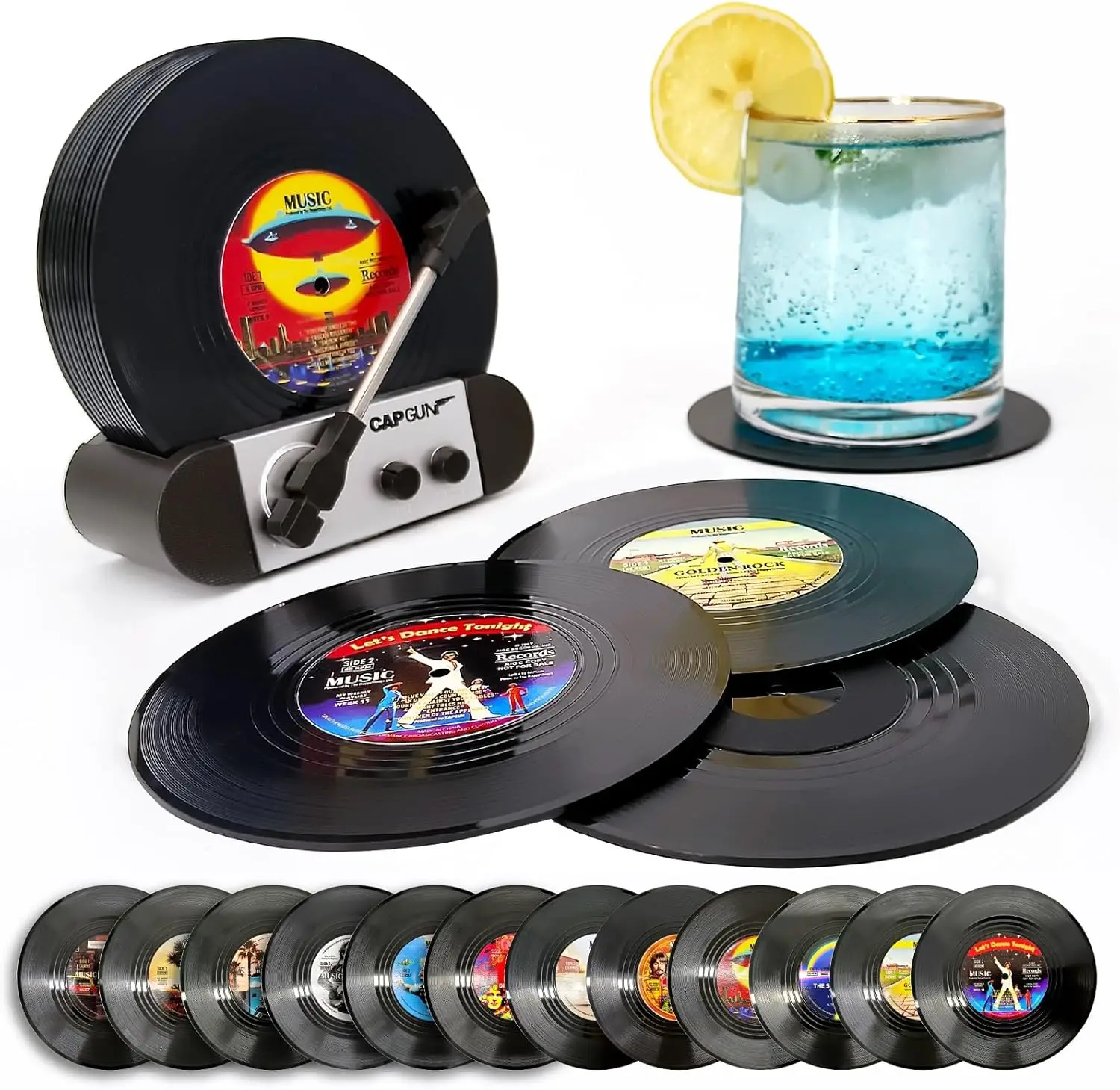 Retro Vinyl Record Coasters Set of 12 with Record Player Holder, Funny Drink Coasters for Music Lovers, Unique Gift Idea
Retro Vinyl Record Coasters Set of 12 with Record Player Holder, Funny Drink Coasters for Music Lovers, Unique Gift Idea