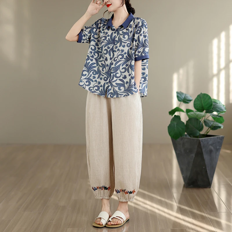 Korean Style Women's Summer New Short Sleeve Cotton Linen Set Casual Pants Two-Piece Suit Fashionable Large Size Shirt
Korean Style Women's Summer New Short Sleeve Cotton Linen Set Casual Pants Two-Piece Suit Fashionable Large Size Shirt