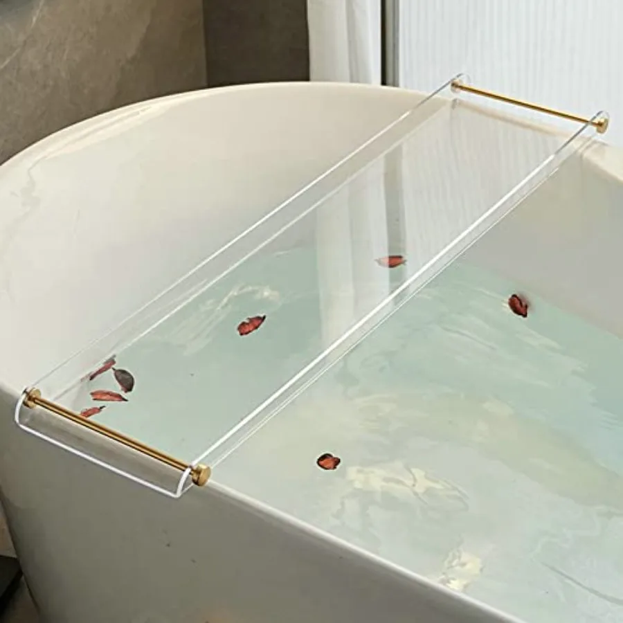 Acrylic Bathtub Tray Caddy, Clear Bath Shelf Tub Rack with Golden Handle, Luxury Bathroom Organizer Tablet Holder
Acrylic Bathtub Tray Caddy, Clear Bath Shelf Tub Rack with Golden Handle, Luxury Bathroom Organizer Tablet Holder
