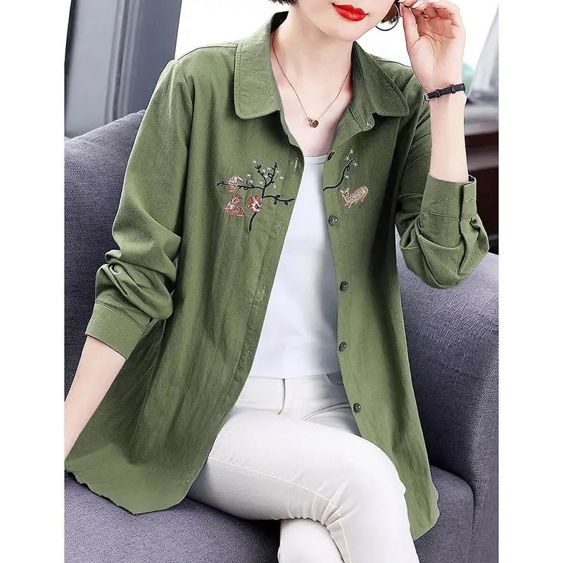 Harajuku Embroidery Loose Button Shirt Tops Spring Autumn New Polo Neck Long Sleeve Casual Blouse Fashion Vintage Women Clothing
Harajuku Embroidery Loose Button Shirt Tops Spring Autumn New Polo Neck Long Sleeve Casual Blouse Fashion Vintage Women Clothing