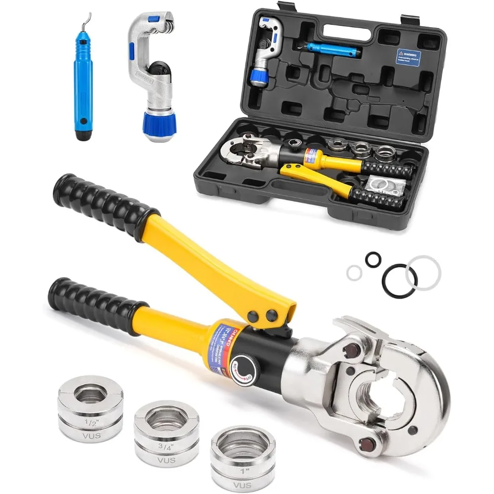 Hydraulic Crimping Tool Kit for Copper and PEX Pipe 1/2 3/4 Press Fitting Crimper with Pipe Cutter
Hydraulic Crimping Tool Kit for Copper and PEX Pipe 1/2 3/4 Press Fitting Crimper with Pipe Cutter