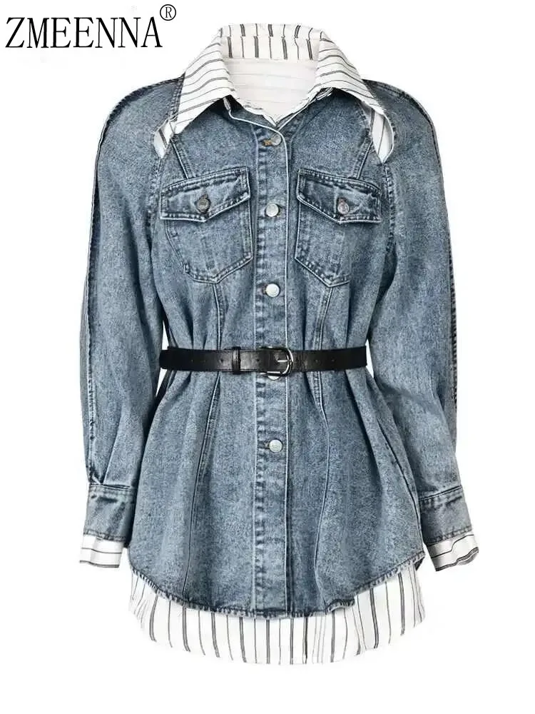 ZMEENNA Women's Trendy Layered Denim Jacket With Striped Details And Belt Fashionable Long Sleeve Jean Coat Casual Stylish ZM973
ZMEENNA Women's Trendy Layered Denim Jacket With Striped Details And Belt Fashionable Long Sleeve Jean Coat Casual Stylish ZM973