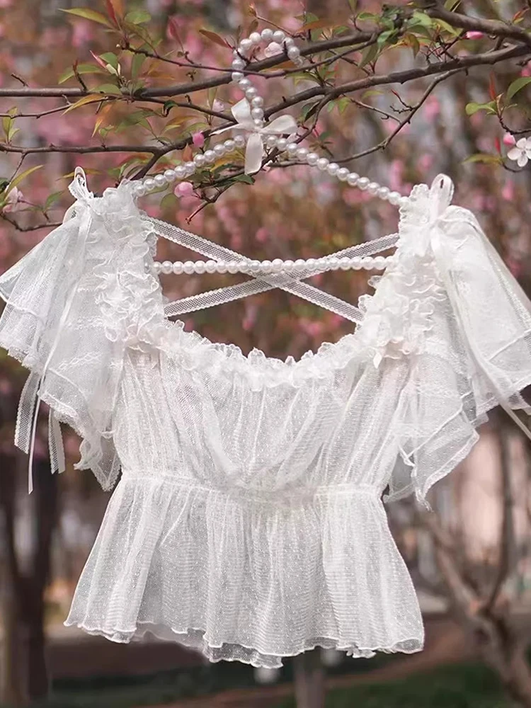Short Sleeve Lace T-Shirt Women Summer Inner Wear Mesh Lolita Blouse with Strap Vest Top Korean Style Slim Fit Knot
Short Sleeve Lace T-Shirt Women Summer Inner Wear Mesh Lolita Blouse with Strap Vest Top Korean Style Slim Fit Knot