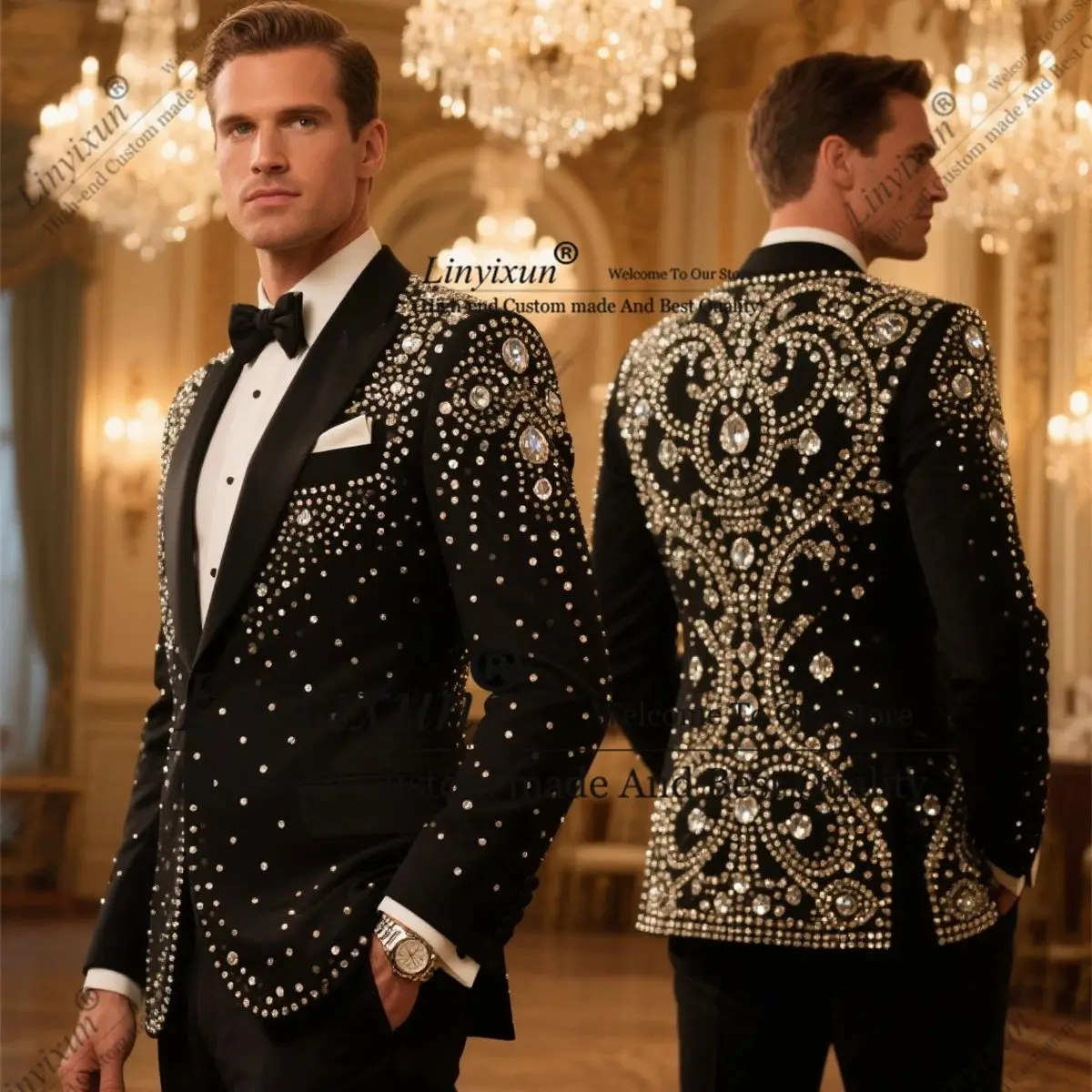 Изысканный мужской костюм с бриллиантовым орнаментом, тонкие смокинги по индивидуальному заказу, комплекты из 2 предметов, мужские пиджаки для выпускного вечера, свадебные костюмы для мужчин 
Изысканный мужской костюм с бриллиантовым орнаментом, тонкие смокинги по индивидуальному заказу, комплекты из 2 предметов, мужские пиджаки для выпускного вечера, свадебные костюмы для мужчин