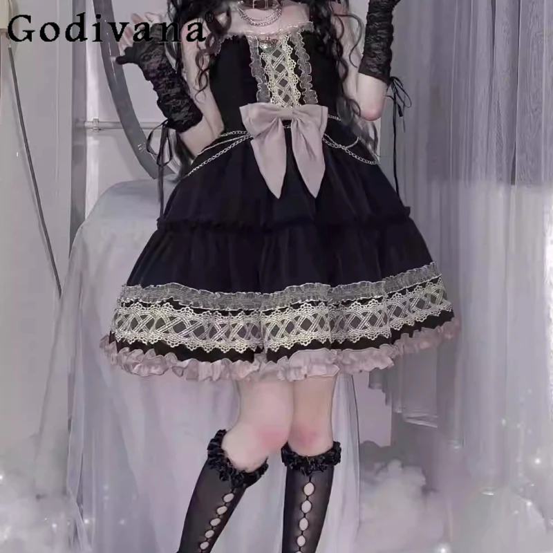 Black Elegant Slash Neck Lolita Jsk Sweet Lace Princess Dress Summer High Waist A-line Fashion Age Reduction Fairy Dresses 
Black Elegant Slash Neck Lolita Jsk Sweet Lace Princess Dress Summer High Waist A-line Fashion Age Reduction Fairy Dresses