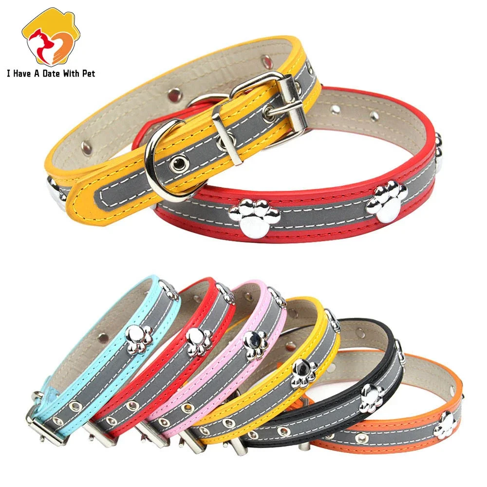 PU Leather Dog Collar Reflective Puppy Neck Strap Alloy Paw Rivets Pet Collars for Small Medium Large Dog Cat Accessories S-XXL
PU Leather Dog Collar Reflective Puppy Neck Strap Alloy Paw Rivets Pet Collars for Small Medium Large Dog Cat Accessories S-XXL