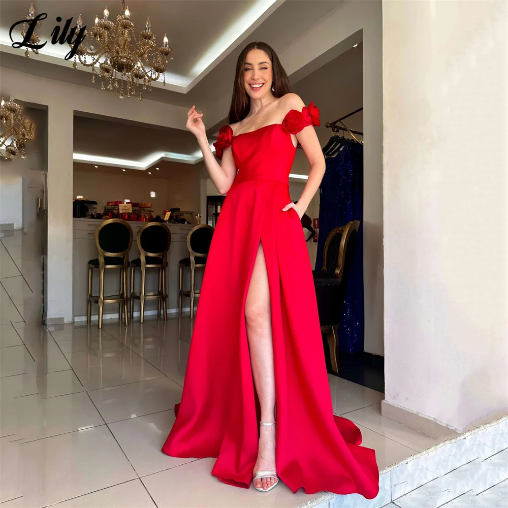 Lily Red Prom Dress Off Shoulder Celebrity Dress High Slit Women's Evening Dress Dramatic Floral Details Formal Gown Customized
Lily Red Prom Dress Off Shoulder Celebrity Dress High Slit Women's Evening Dress Dramatic Floral Details Formal Gown Customized