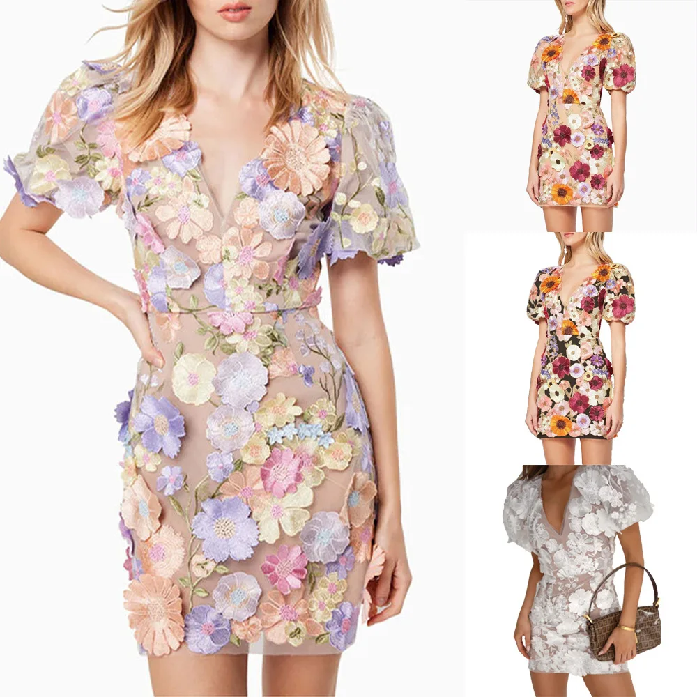 European American New v-Neck Three-Dimensional Flower Wrapped Lantern Sleeve Dress Sexy Embroidered Dress
European American New v-Neck Three-Dimensional Flower Wrapped Lantern Sleeve Dress Sexy Embroidered Dress