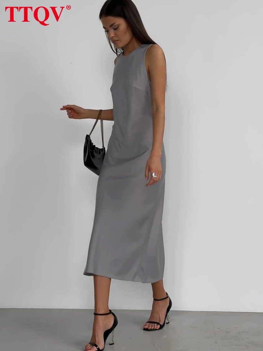 TTQV Casual Grey O-Neck Womens Dresses Elegant Sleeveless Slim Simple Dresses Autumn New Straight Mid-Calf Dress Streetwear
TTQV Casual Grey O-Neck Womens Dresses Elegant Sleeveless Slim Simple Dresses Autumn New Straight Mid-Calf Dress Streetwear