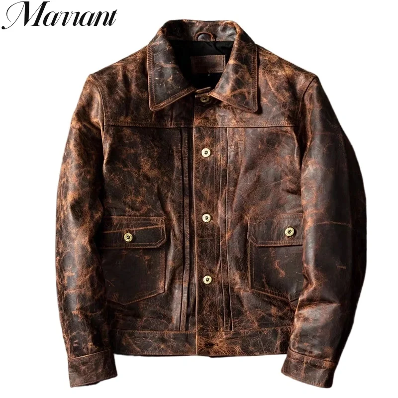 New Style Heavy Oil Wax Top Layer Tea Core Horse Leather Short Section Slim Men's Genuine Leather Leather Jacket Retro Coat
New Style Heavy Oil Wax Top Layer Tea Core Horse Leather Short Section Slim Men's Genuine Leather Leather Jacket Retro Coat