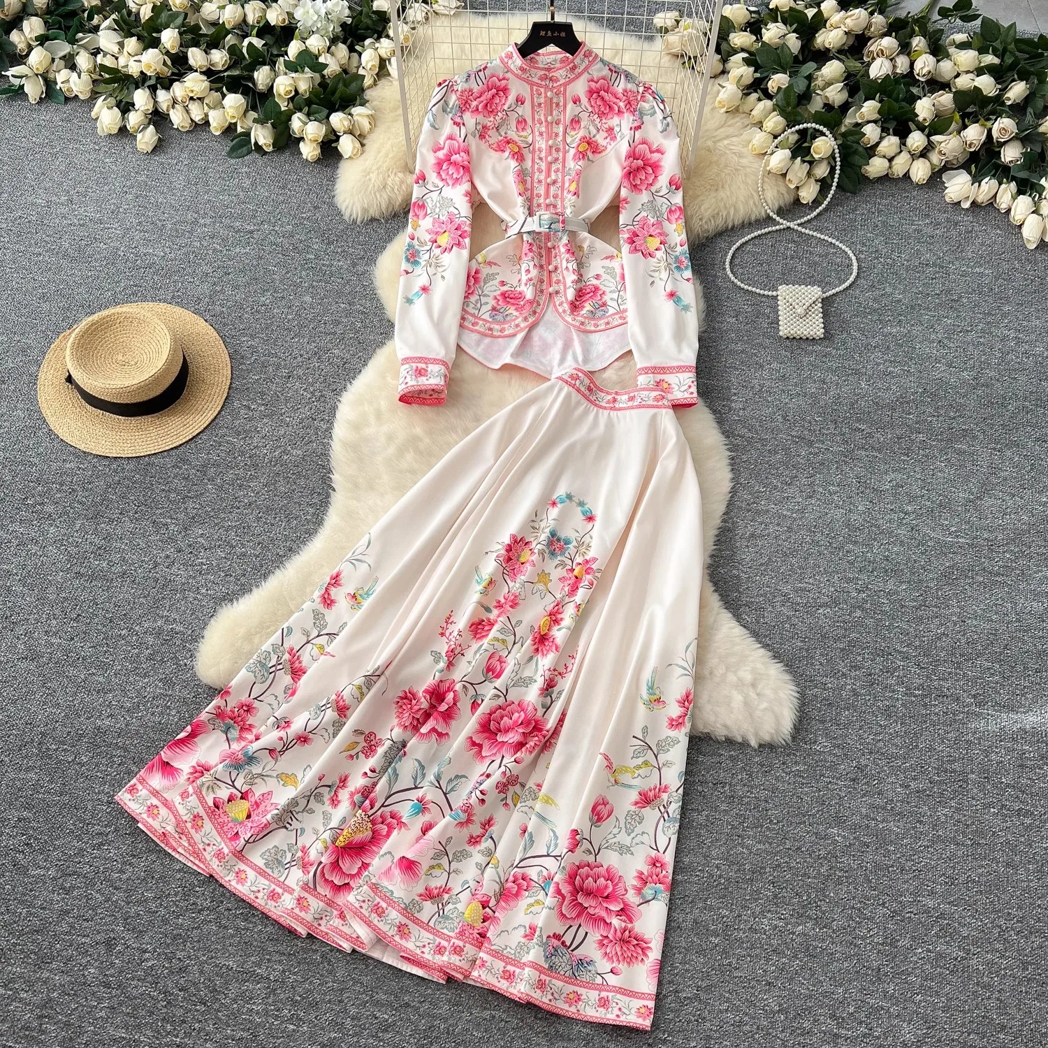 Fashion Print Irregular Top Skirt Suits Women Long Sleeve Gorgeous Flower Belt Blouses High Waisted Pleated Skirts Set Outfits
Fashion Print Irregular Top Skirt Suits Women Long Sleeve Gorgeous Flower Belt Blouses High Waisted Pleated Skirts Set Outfits