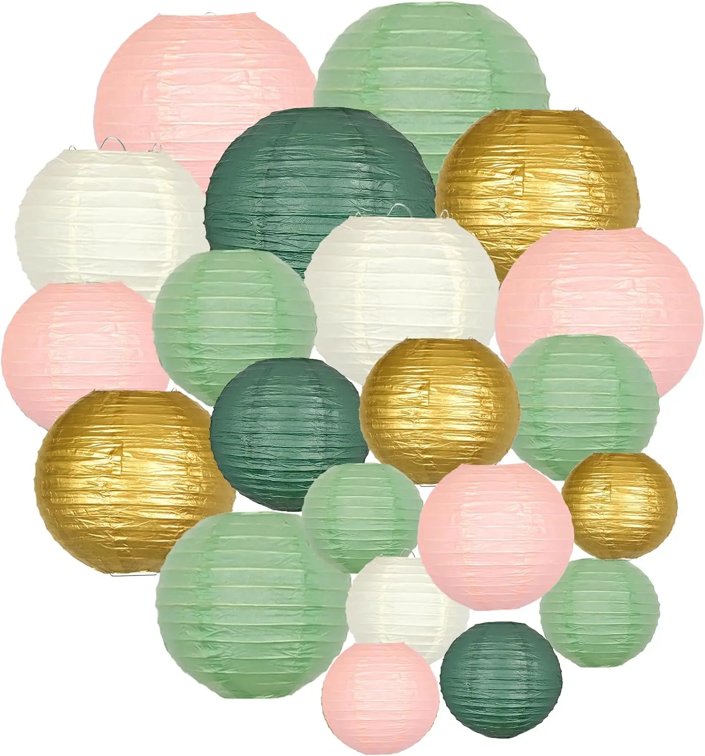 21pcs Sage Green Pink Gold Paper Lanterns for Wedding Graduation Baby Shower Decor
21pcs Sage Green Pink Gold Paper Lanterns for Wedding Graduation Baby Shower Decor
