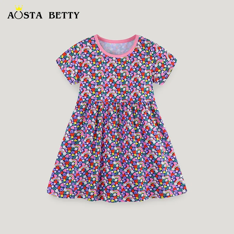 Girls' summer dress with cartoon print, fashionable short-sleeved children's dress, round-neck princess dress.
Girls' summer dress with cartoon print, fashionable short-sleeved children's dress, round-neck princess dress.