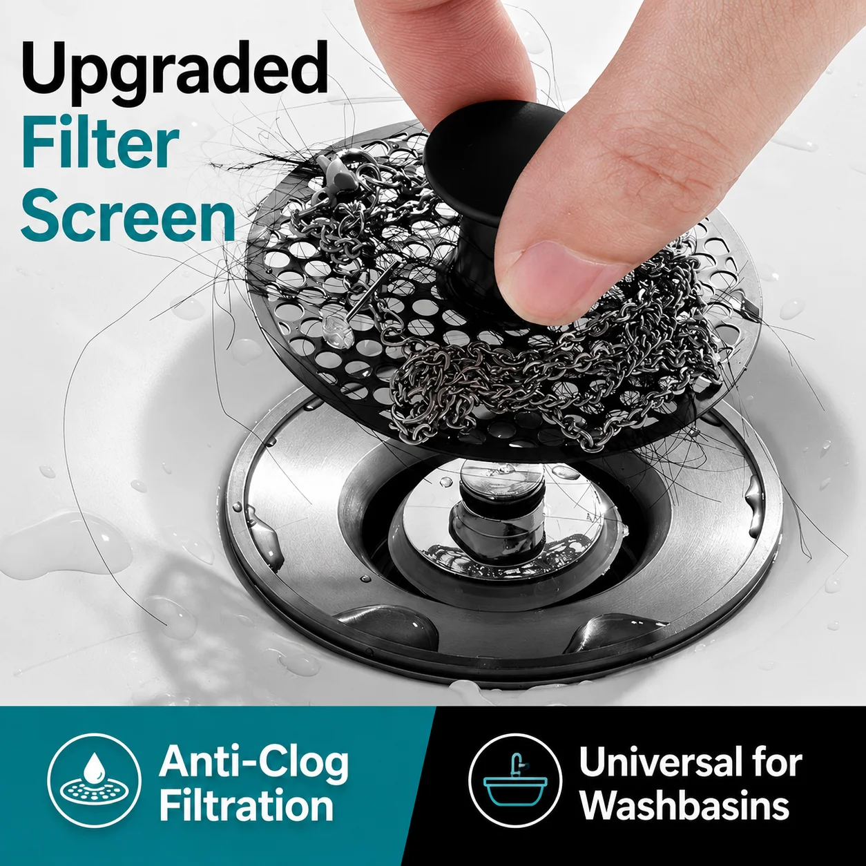 Universal Pop Up Sink Drain Filter Anti-Clogging Basin Bounce Core Push-Type Converter Bath Stopper with Hair Catcher
Universal Pop Up Sink Drain Filter Anti-Clogging Basin Bounce Core Push-Type Converter Bath Stopper with Hair Catcher