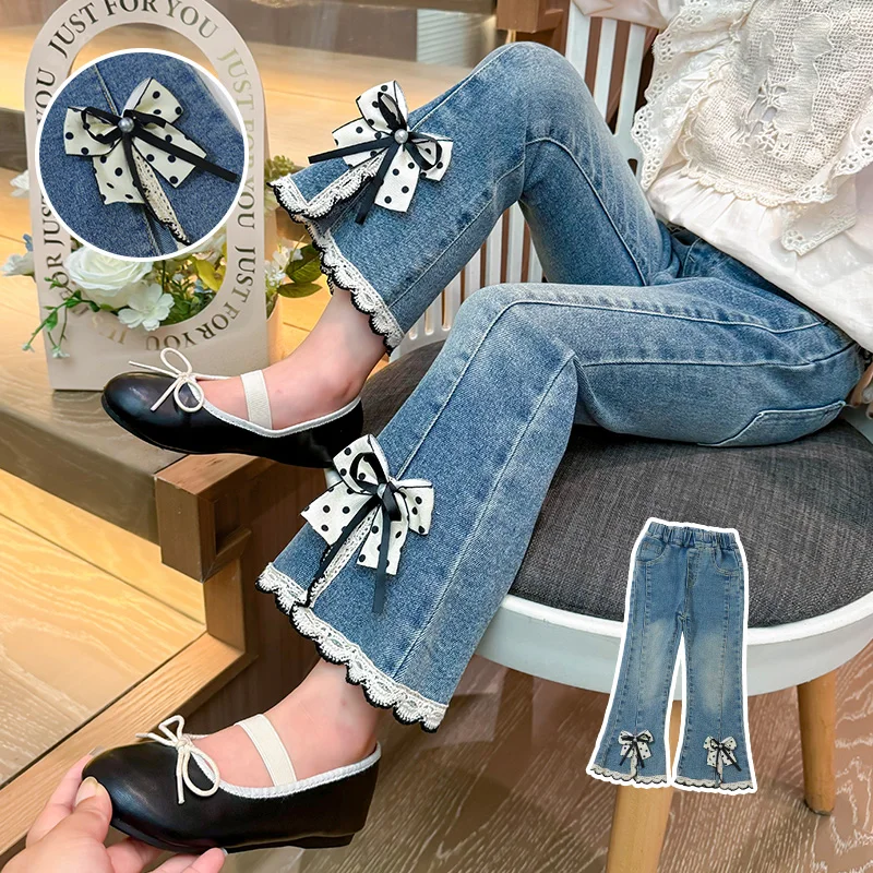 Spring Fall Kids Girls' Jeans Flare Pants Baby Elastic Lace Bow Denim Trousers For Toddler Children Girl Clothing TR382
Spring Fall Kids Girls' Jeans Flare Pants Baby Elastic Lace Bow Denim Trousers For Toddler Children Girl Clothing TR382