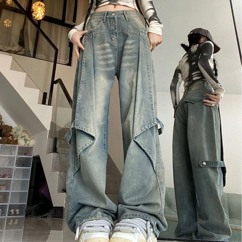 QWEEK Y2k Vintage Jeans Women High Waist Loose Straight Pants Spring Blue Spliced Casual Streetwear Fashion Denim Wide Leg Pants
QWEEK Y2k Vintage Jeans Women High Waist Loose Straight Pants Spring Blue Spliced Casual Streetwear Fashion Denim Wide Leg Pants