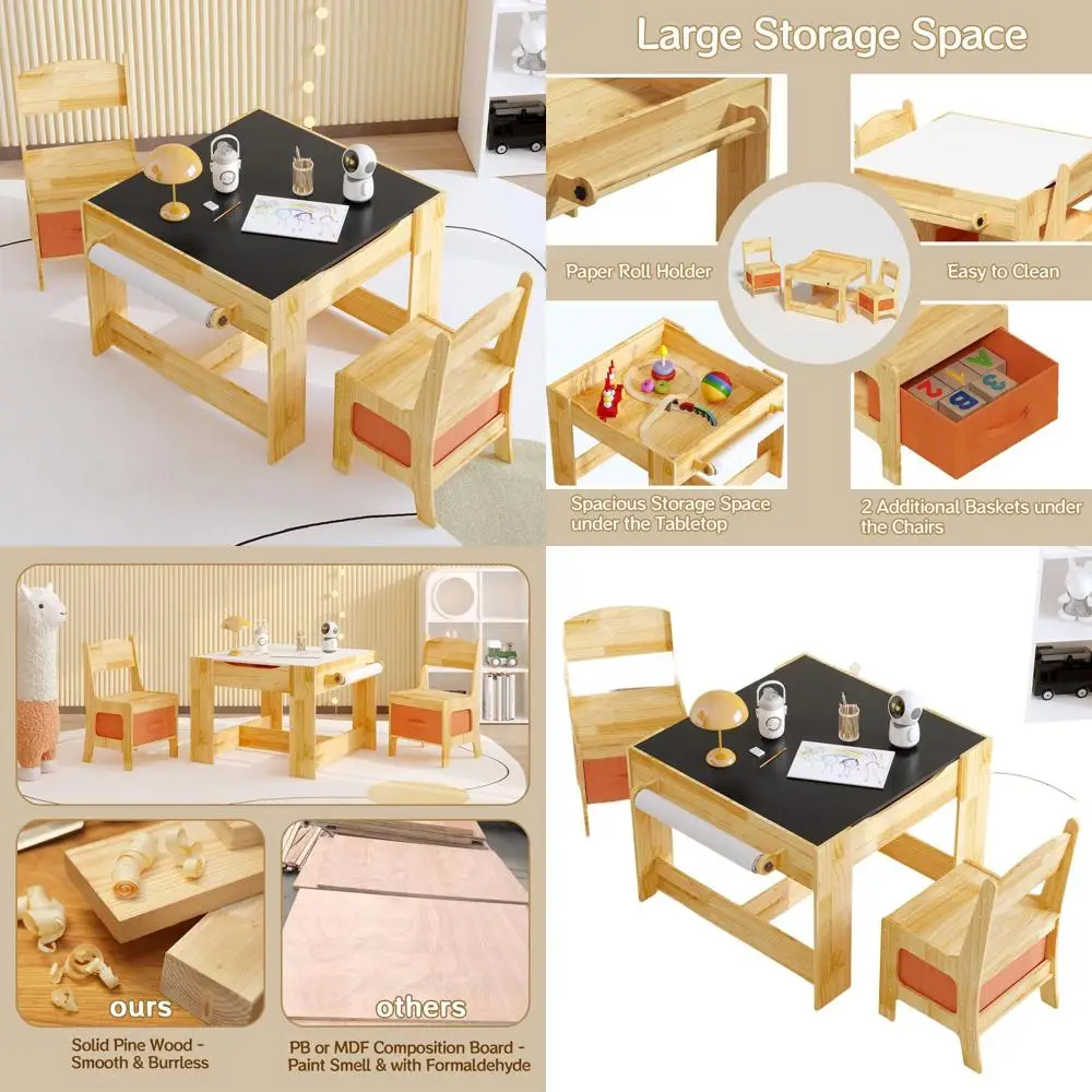 3-in-1 Wooden Toddler Art Desk with Chairs, Storage, Removable Tabletop, Blackboard, Natural Finish
3-in-1 Wooden Toddler Art Desk with Chairs, Storage, Removable Tabletop, Blackboard, Natural Finish