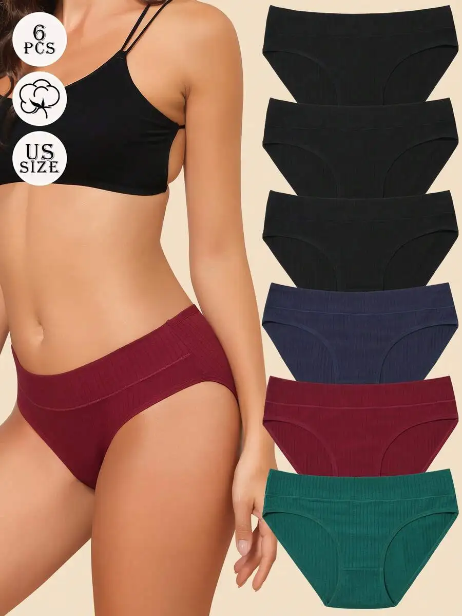 6-Pack Womens Ribbed Mid-Rise Comfort Briefs, Stretch Breathable Cotton Blend Panties
6-Pack Womens Ribbed Mid-Rise Comfort Briefs, Stretch Breathable Cotton Blend Panties