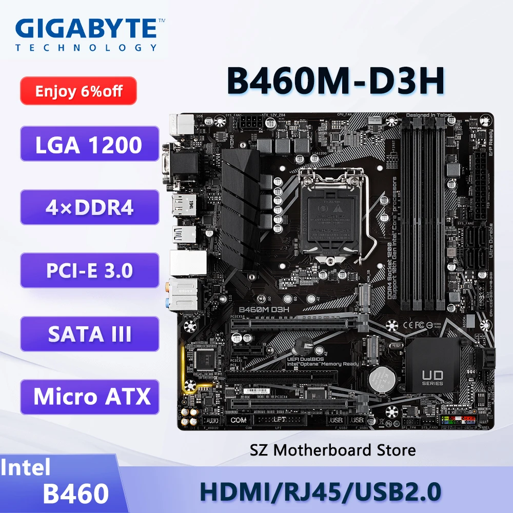 GIGABYTE B460M-D3H B460 Motherboard LGA 1200 For I5-10400F I7-10700K I7-11700K I3-10100F CPU DDR4 M.2 Micro ATX Mainboard
GIGABYTE B460M-D3H B460 Motherboard LGA 1200 For I5-10400F I7-10700K I7-11700K I3-10100F CPU DDR4 M.2 Micro ATX Mainboard