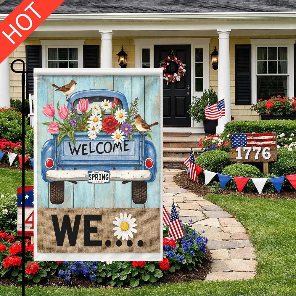 Welcome Spring Garden Flag Double Sided Print No Pole Included Vintage Truck Floral Bird Yard Decor
Welcome Spring Garden Flag Double Sided Print No Pole Included Vintage Truck Floral Bird Yard Decor
