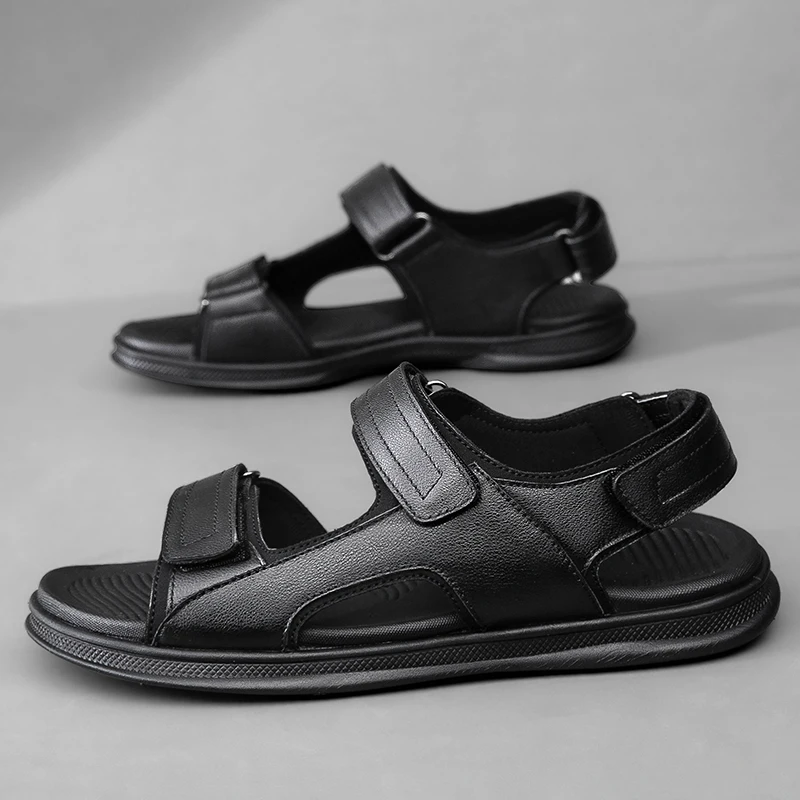 2026 New Men's Black Leather Sandals Adjustable Velcro Strap Non-slip Thick Sole Casual Comfortable Summer Walking Shoes for Men
2026 New Men's Black Leather Sandals Adjustable Velcro Strap Non-slip Thick Sole Casual Comfortable Summer Walking Shoes for Men