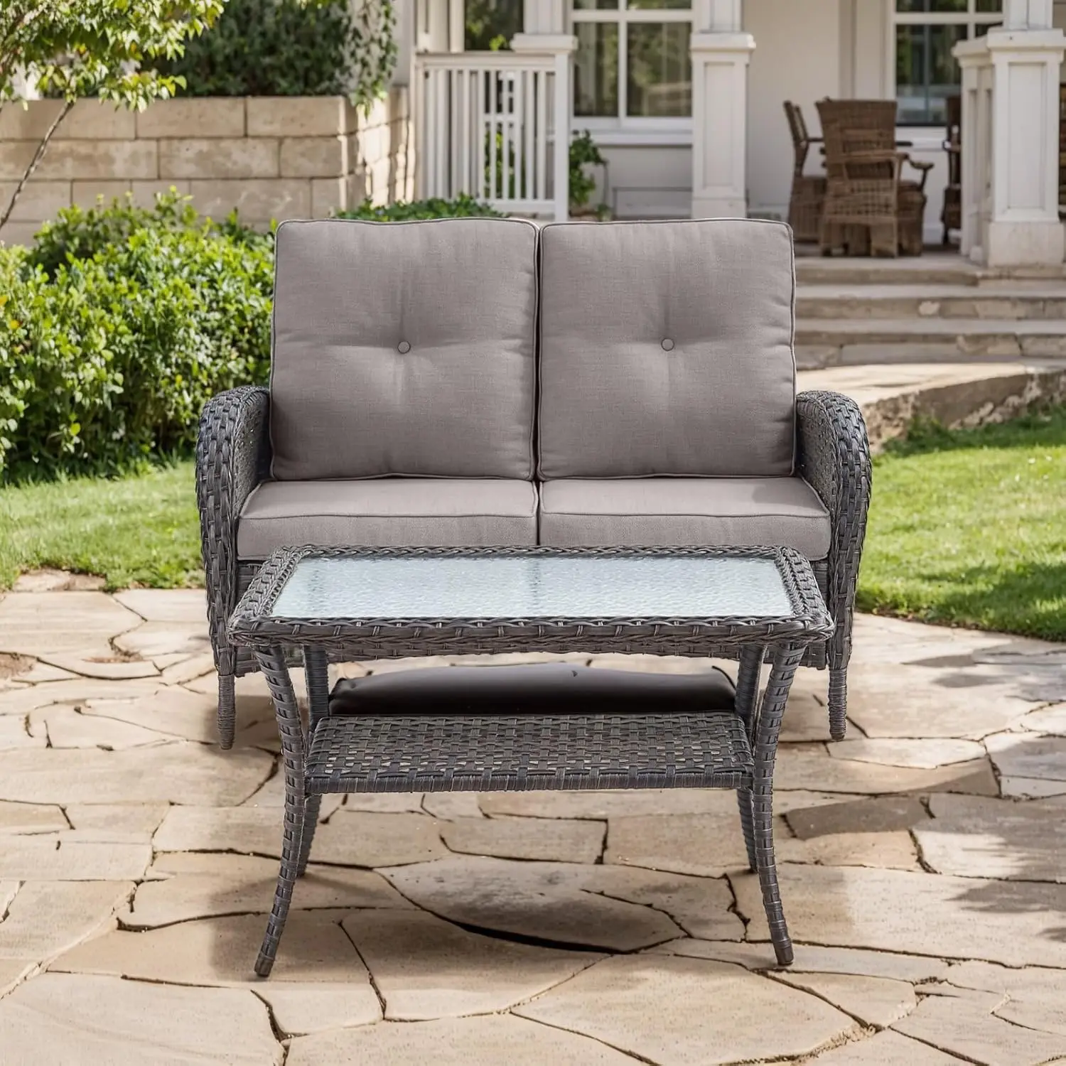 Outdoor Loveseat Sofa 2-Seat PE Wicker Outdoor Couch with Coffee Table,Deep Seat High Back Outdoor Patio Furniture for Patio
Outdoor Loveseat Sofa 2-Seat PE Wicker Outdoor Couch with Coffee Table,Deep Seat High Back Outdoor Patio Furniture for Patio