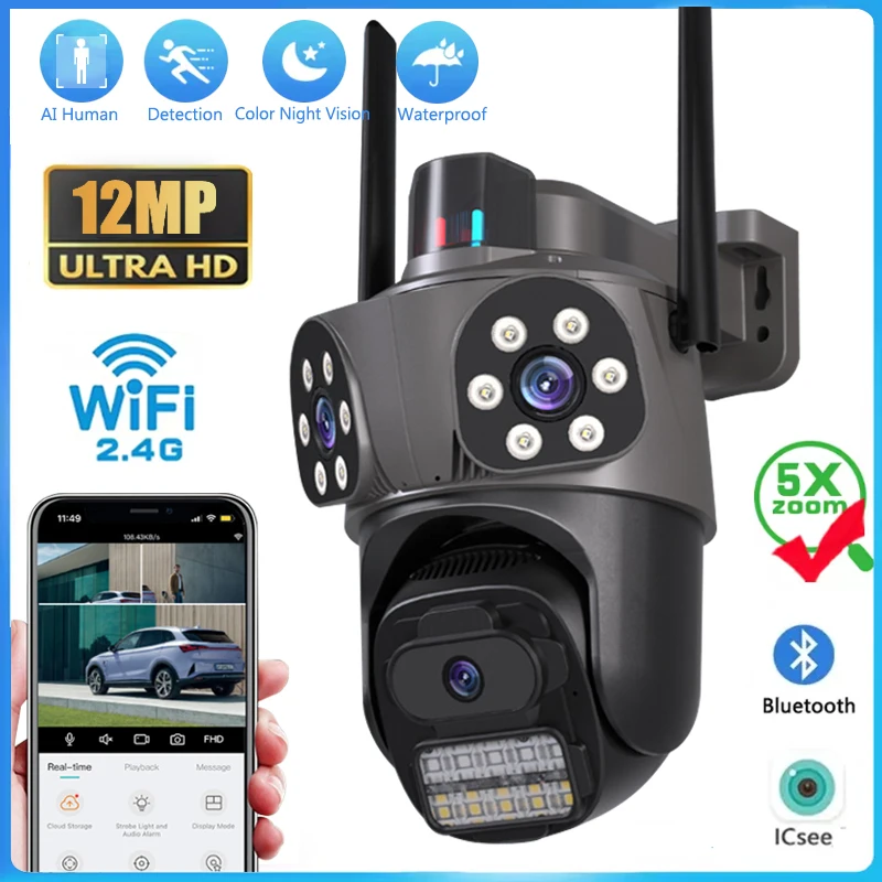 12-мегапиксельная Wi-Fi IP-камера с тремя объективами и тремя экранами для улицы, 5-кратный зум, PTZ, защита безопасности, автоматическое отслеживание, видеонаблюдение, видеонаблюдение
12-мегапиксельная Wi-Fi IP-камера с тремя объективами и тремя экранами для улицы, 5-кратный зум, PTZ, защита безопасности, автоматическое отслеживание, видеонаблюдение, видеонаблюдение