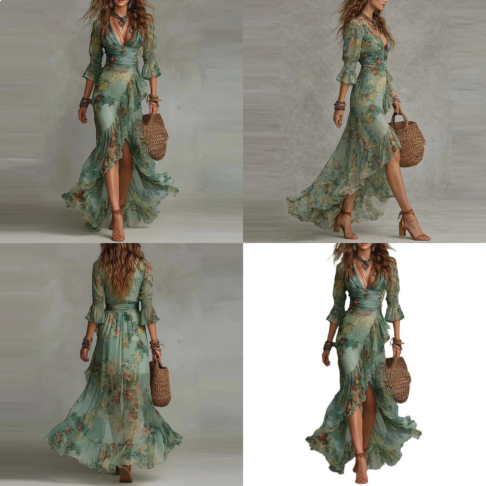 Women's Floral Print V Neck Maxi Dress Summer Bohemian Long Dresses Irregular Hem Flowy Sundress
Women's Floral Print V Neck Maxi Dress Summer Bohemian Long Dresses Irregular Hem Flowy Sundress