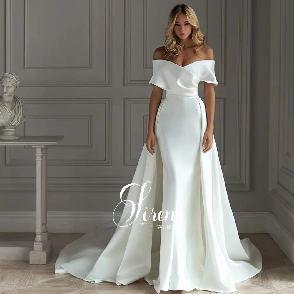 Sirene Off The Shoulder Satin Wedding Dress 2025 Detachable Train Pleat Sweetheart Pleat Floor Length Bridal Dresses Customized
Sirene Off The Shoulder Satin Wedding Dress 2025 Detachable Train Pleat Sweetheart Pleat Floor Length Bridal Dresses Customized