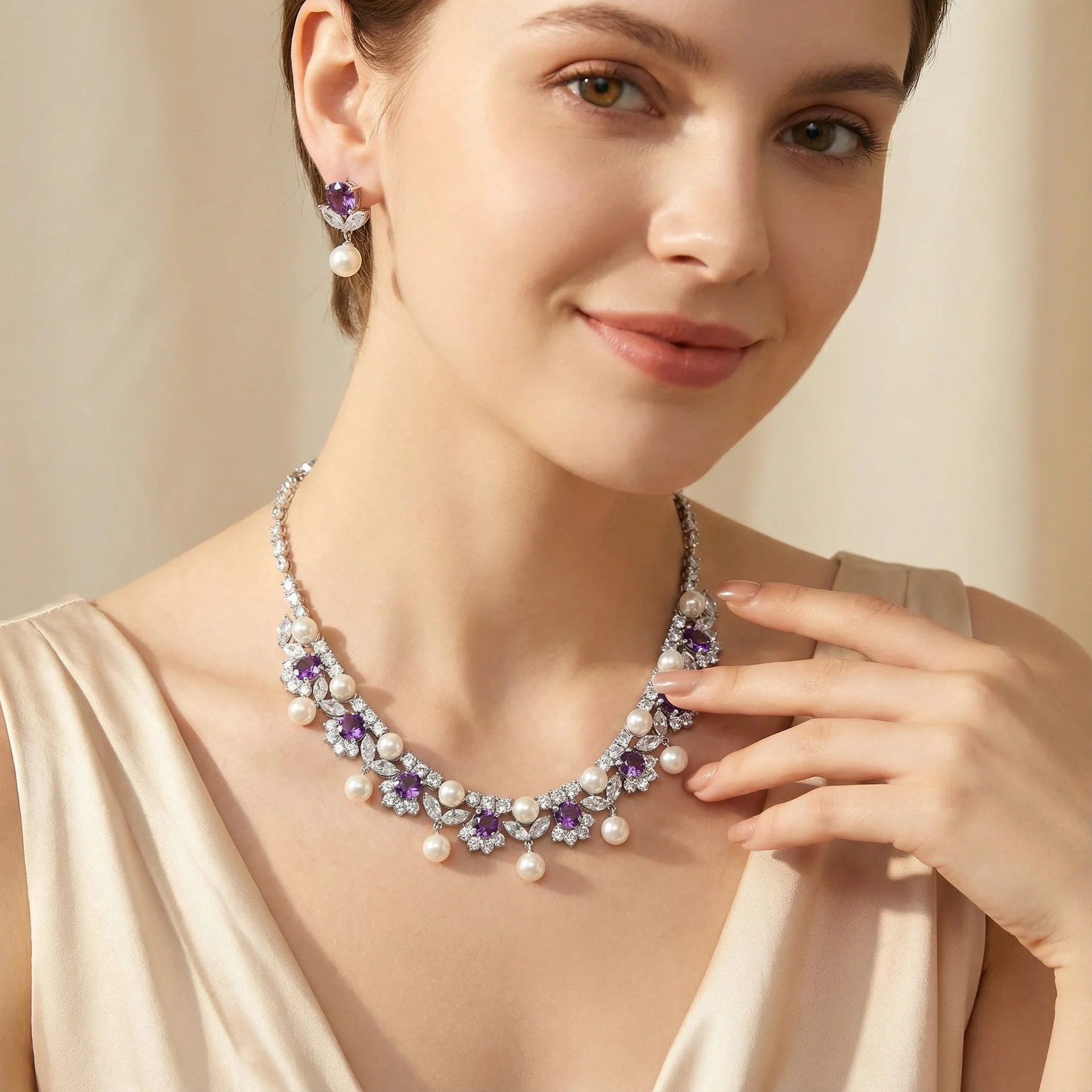 European Wedding Luxury Pearl Jewelry Set AAA Zircon Delicate Bridal Necklace Earrings Elegant Banquet Dress Matching Ornaments
European Wedding Luxury Pearl Jewelry Set AAA Zircon Delicate Bridal Necklace Earrings Elegant Banquet Dress Matching Ornaments