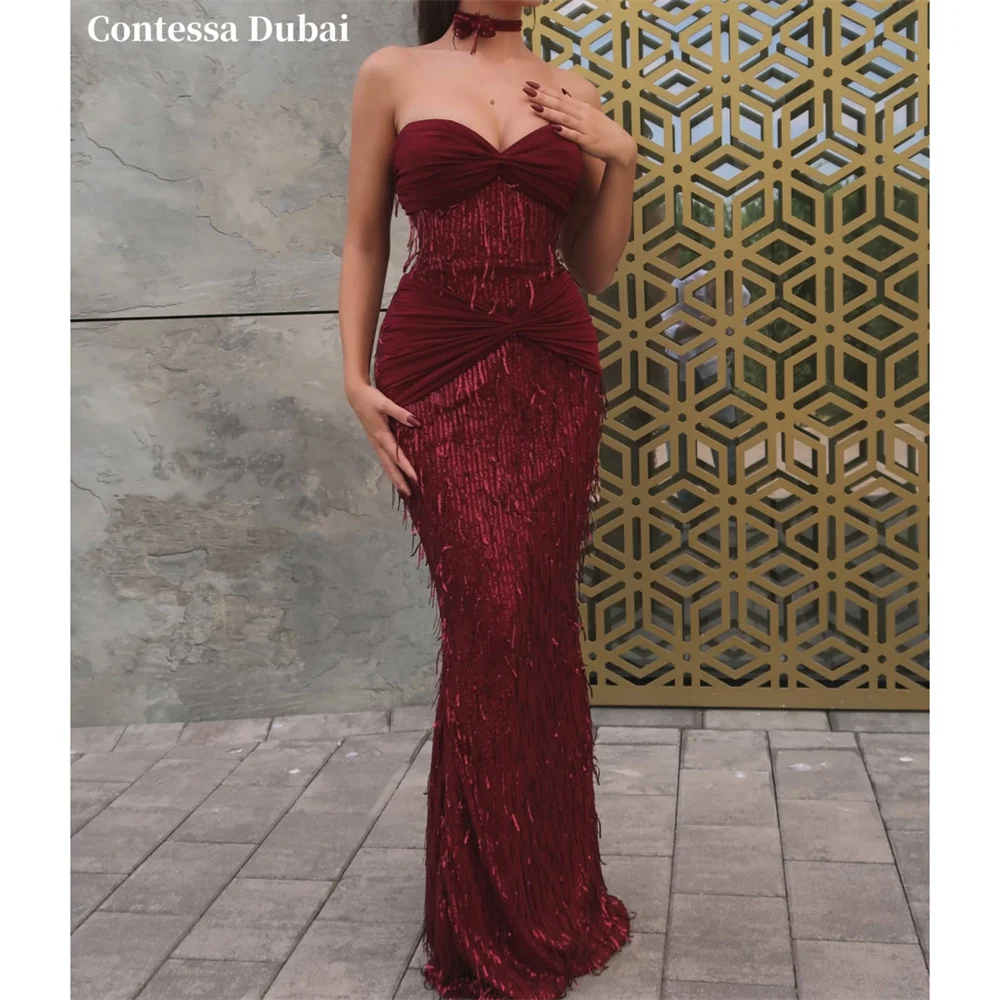 Contessa Custom Burgundy Sweetheart Evening Dress Strapless Sequin Prom Dresses Choker Vestidos De Noche Formal Evening
Contessa Custom Burgundy Sweetheart Evening Dress Strapless Sequin Prom Dresses Choker Vestidos De Noche Formal Evening