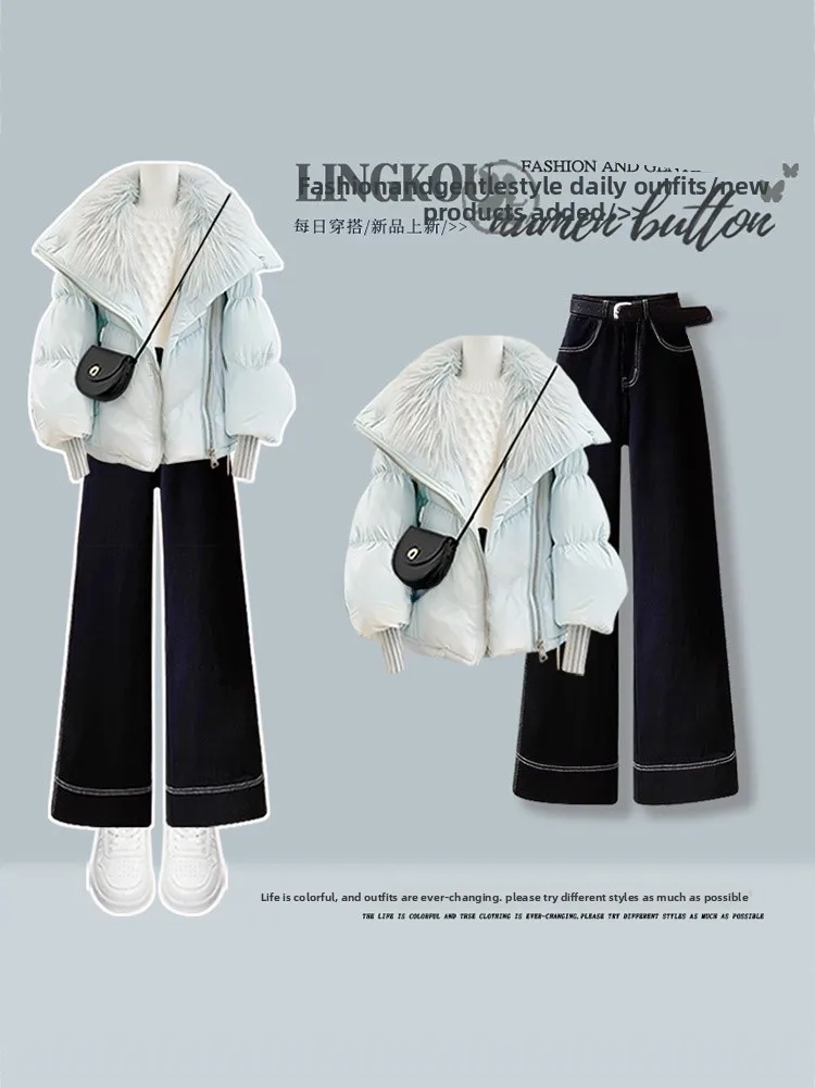 plus Size Autumn Winter Women's Knitted Set with Fur Collar Cotton Jacket Straight Leg Jeans And Slim Fit Long Sleeve Top
plus Size Autumn Winter Women's Knitted Set with Fur Collar Cotton Jacket Straight Leg Jeans And Slim Fit Long Sleeve Top