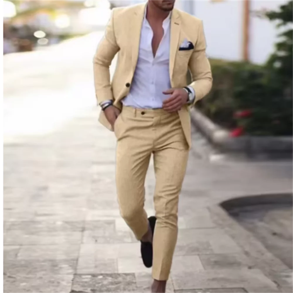 Beige Linen Men Suit Smart Casual Single Breasted Slim Fit Notch Lapel Blazer with Pants Costume Homme
Beige Linen Men Suit Smart Casual Single Breasted Slim Fit Notch Lapel Blazer with Pants Costume Homme