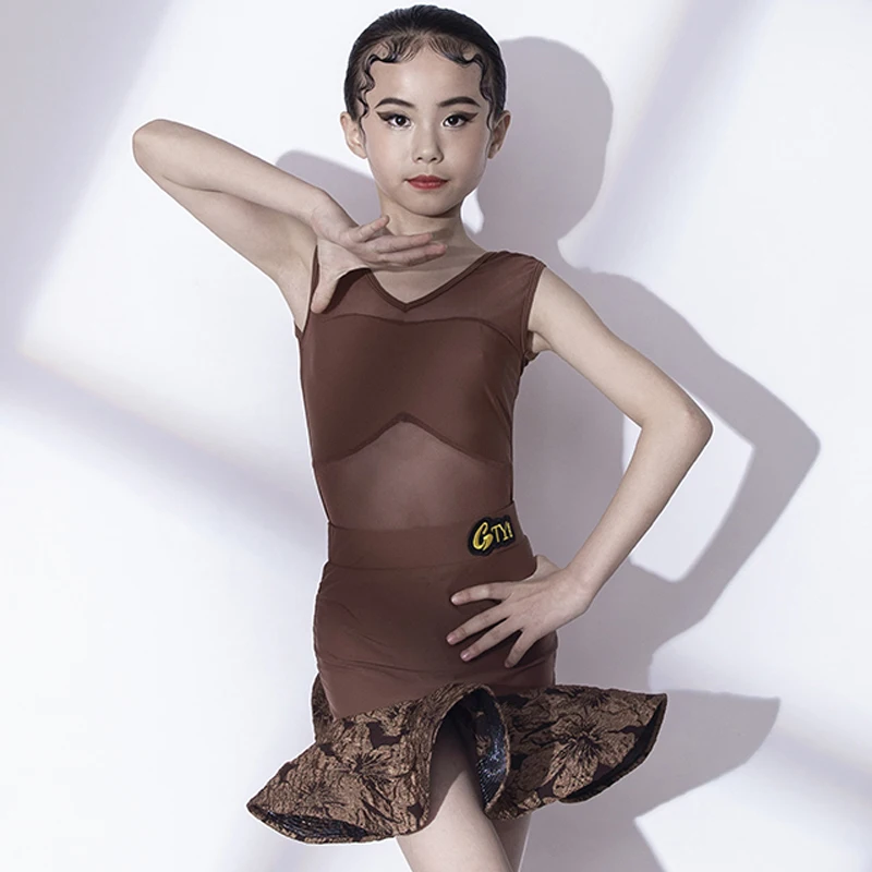 New Kids Latin Dance Dress Girls Brown Lace Sleeveless Tops Skirt Suit Cha Cha Ballroom Dance Clothes Competition Dress DNV20578
New Kids Latin Dance Dress Girls Brown Lace Sleeveless Tops Skirt Suit Cha Cha Ballroom Dance Clothes Competition Dress DNV20578