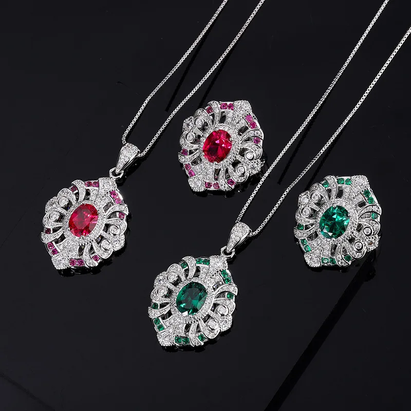 New Set Jewelry Red Corundum Necklace Pendant Green Nano Gemstone Ring Women's Accessories
New Set Jewelry Red Corundum Necklace Pendant Green Nano Gemstone Ring Women's Accessories