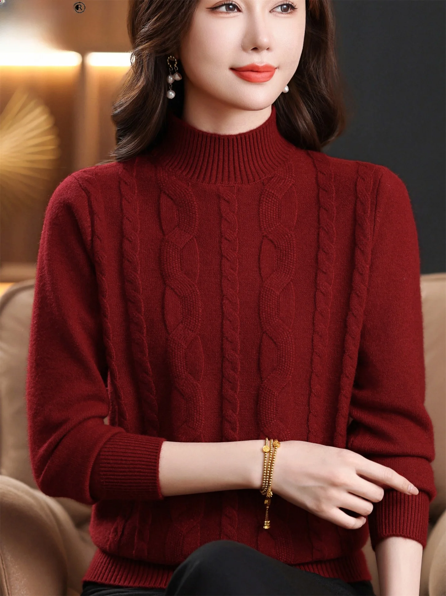 Красный вязаный свитер женский осенне-зимний из мягкой шерсти с высоким воротником, модный свободный крой, дышащий...
Красный вязаный свитер женский осенне-зимний из мягкой шерсти с высоким воротником, модный свободный крой, дышащий...