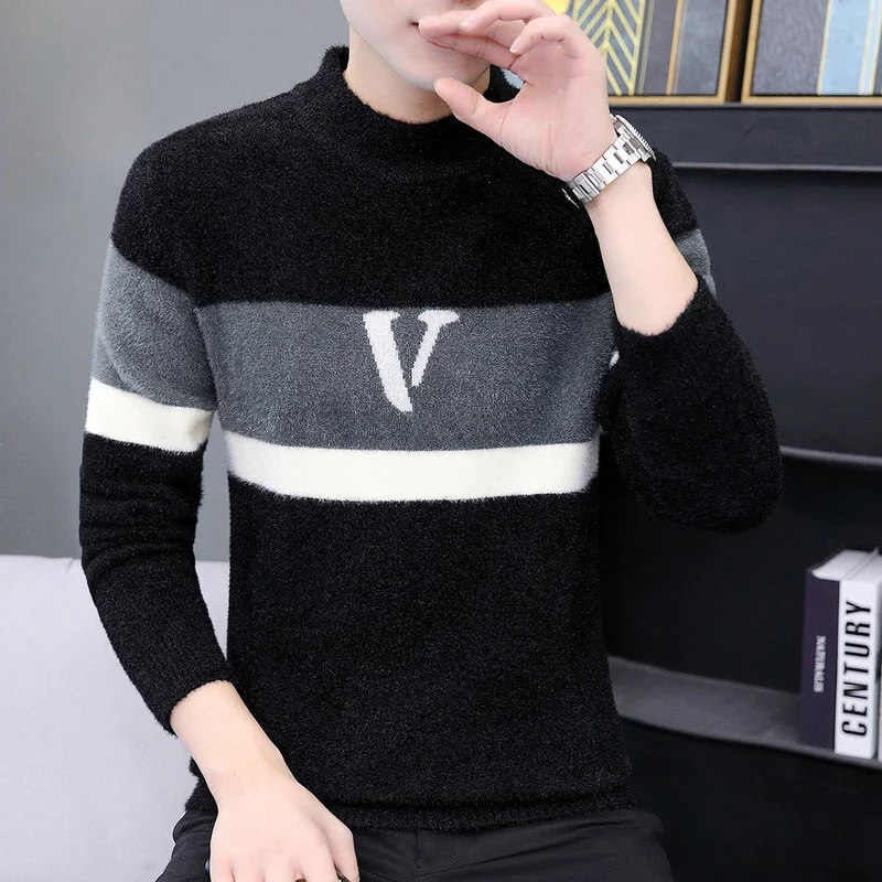 Мужской вязаный свитер с высоким воротником, из норкового бархата, зимний, модный, свободного кроя, с длинным рукавом
Мужской вязаный свитер с высоким воротником, из норкового бархата, зимний, модный, свободного кроя, с длинным рукавом