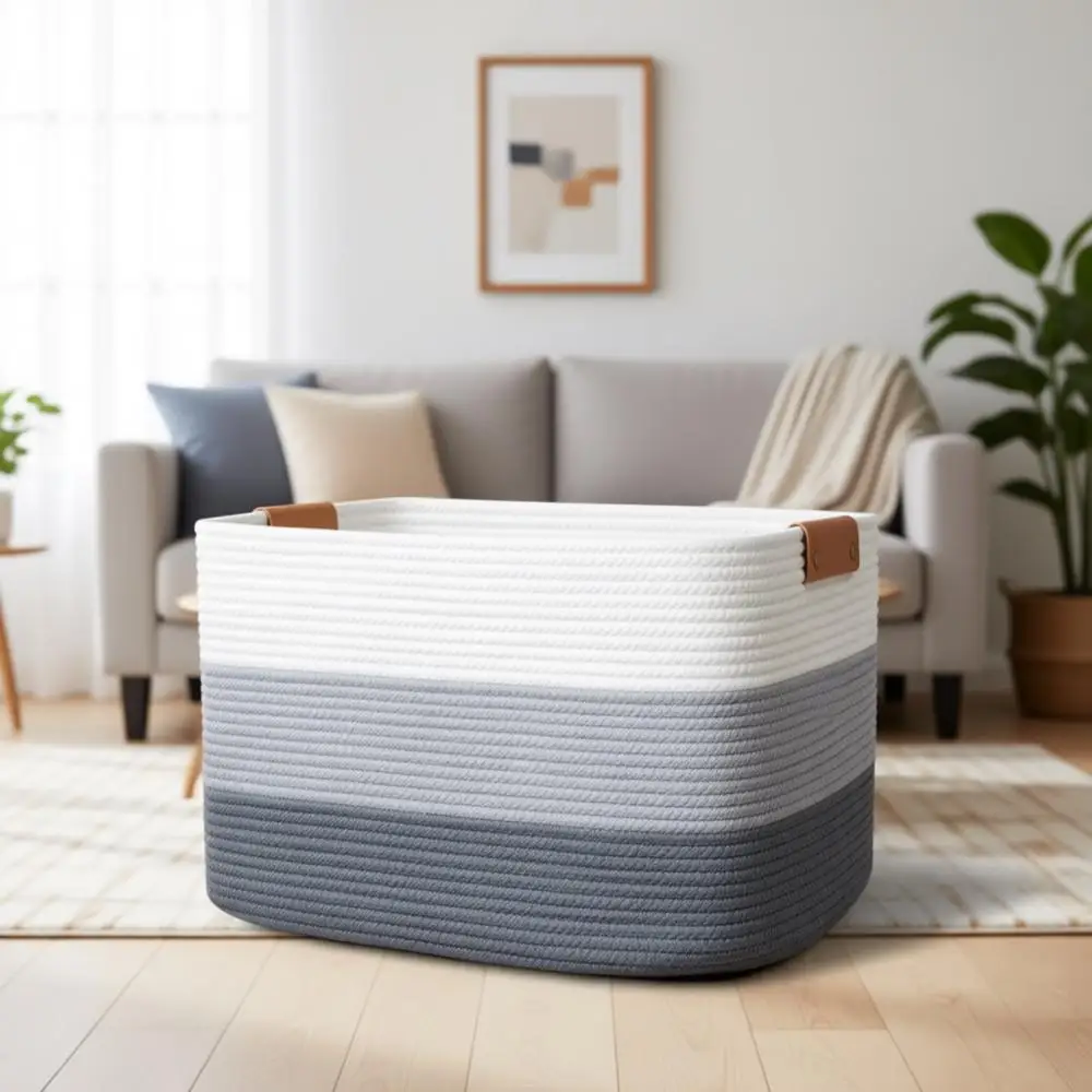 Большая корзина для хранения из хлопкового каната 25x16x16 дюймов, вместимость 108 л, декор в стиле бохо для гостиной, детской и прачечной
Большая корзина для хранения из хлопкового каната 25x16x16 дюймов, вместимость 108 л, декор в стиле бохо для гостиной, детской и прачечной