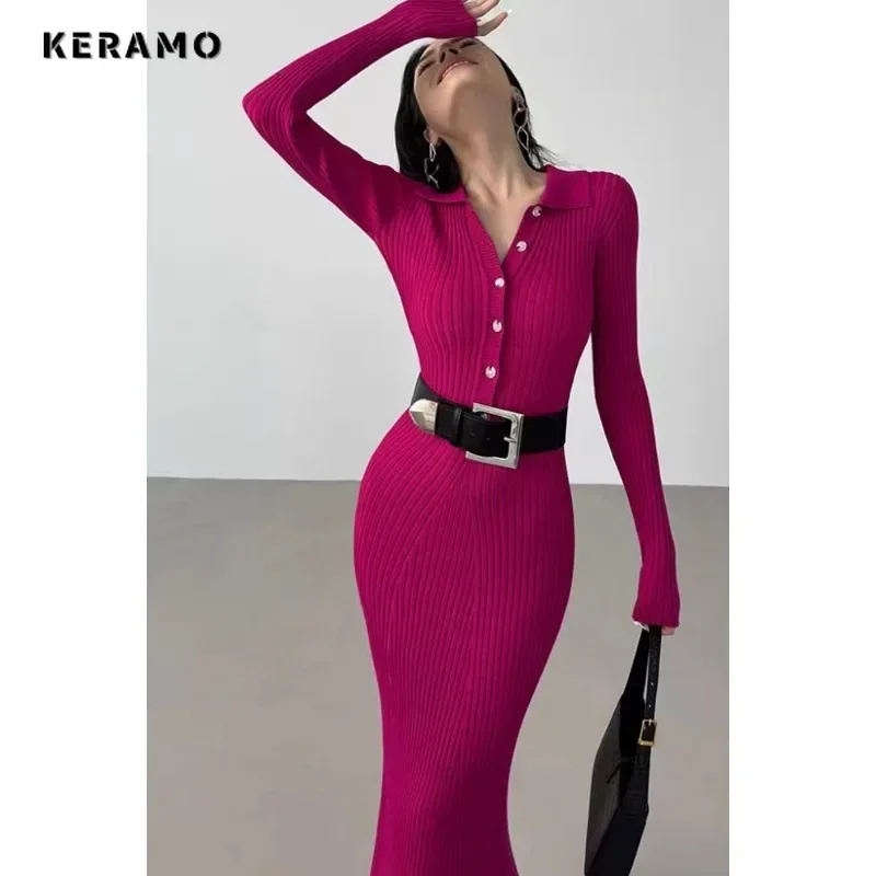 Women Sexy Long Sleeve Solid Color Turn Down Collar Sheath Midi Dresses 2023 Winter Clubwear High Waist Slim Fit Knitting Dress
Women Sexy Long Sleeve Solid Color Turn Down Collar Sheath Midi Dresses 2023 Winter Clubwear High Waist Slim Fit Knitting Dress