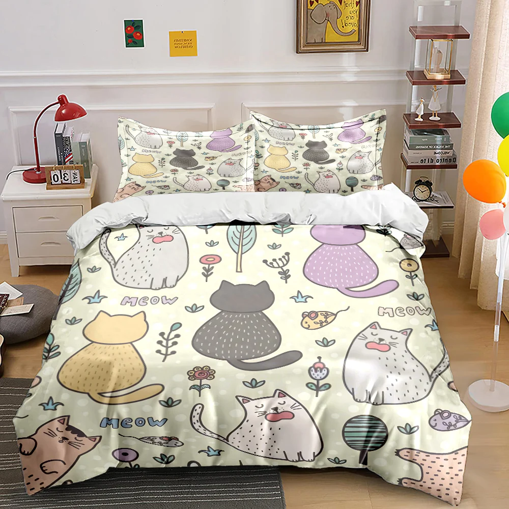 Cute cartoon cats with flowers Print Bedding Set 1 Duvet Cover 2 Pillowcases for Adult and Children Luxury Gift Full Size
Cute cartoon cats with flowers Print Bedding Set 1 Duvet Cover 2 Pillowcases for Adult and Children Luxury Gift Full Size