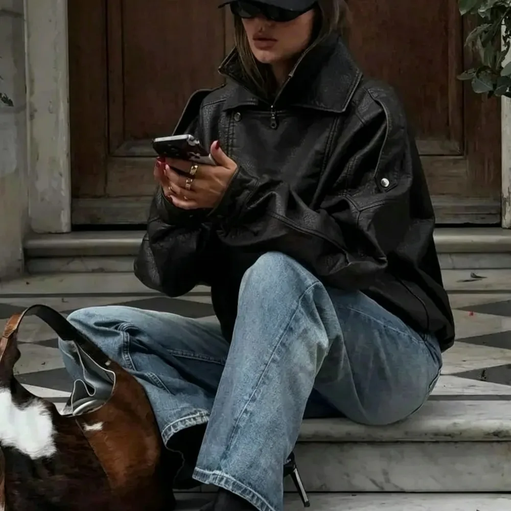Faux Leather Coat Loose Female Top Women's Leather Jacket PU Jacket Female Solid New Retro Motorcycle Spring Autumn Vintage
Faux Leather Coat Loose Female Top Women's Leather Jacket PU Jacket Female Solid New Retro Motorcycle Spring Autumn Vintage