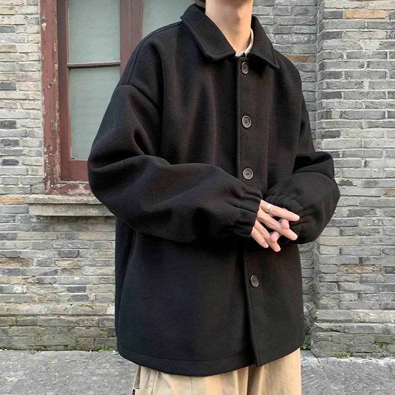 Winter Black Woolen Coats Men Vintage Single Breasted Loose Korean Fashion Wool Blends Rib Sleeve Harajuku Outerwear
Winter Black Woolen Coats Men Vintage Single Breasted Loose Korean Fashion Wool Blends Rib Sleeve Harajuku Outerwear