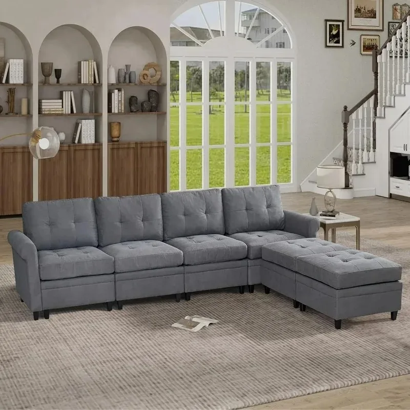116-Inch L-Shape Sectional Sofa with Double Chaise, 6-Seat Storage Sleeper Couch and Adjustable Ottomans
116-Inch L-Shape Sectional Sofa with Double Chaise, 6-Seat Storage Sleeper Couch and Adjustable Ottomans