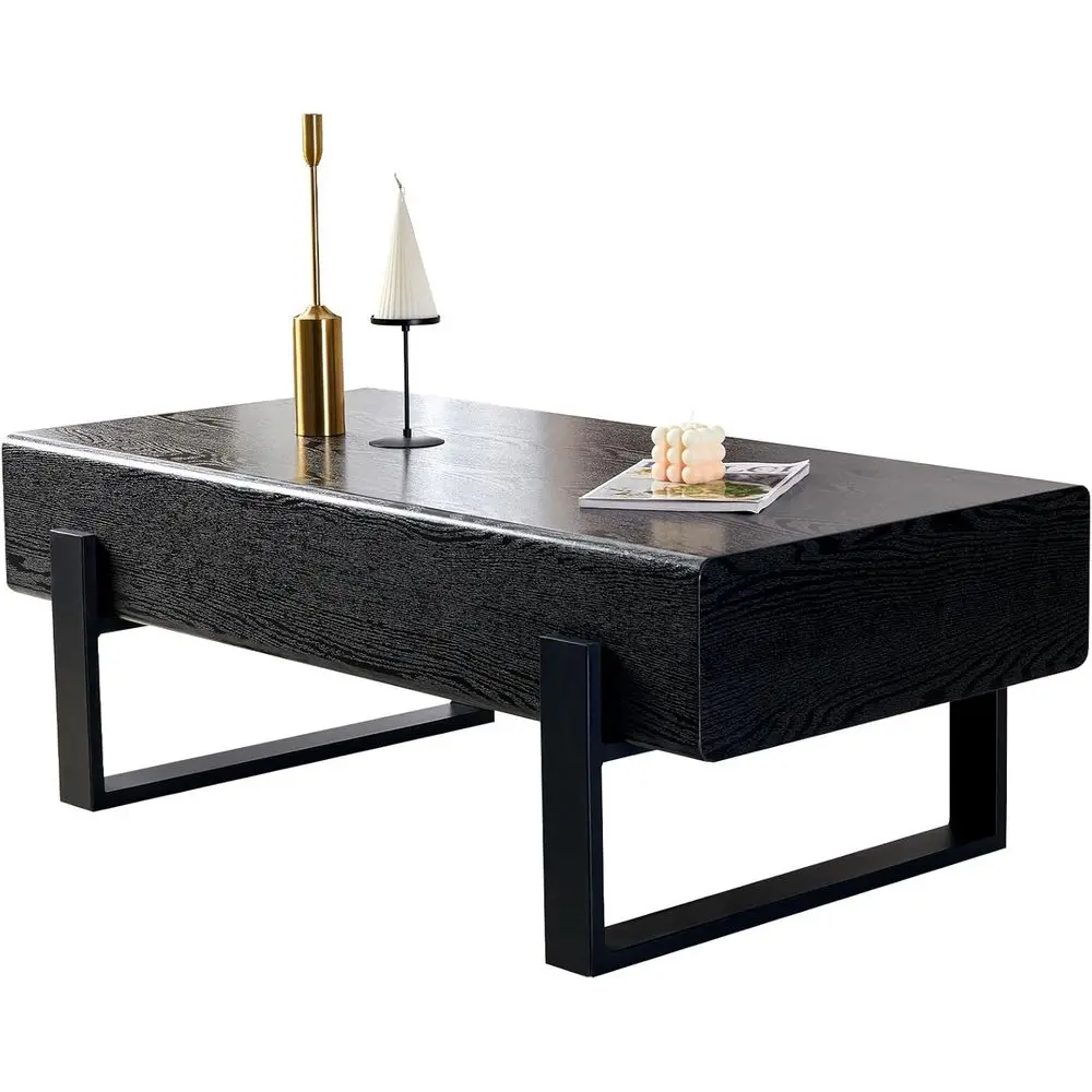 47 Modern Coffee Table with Storage, Black Wood Grain Design, Metal Legs for Living or Dining Rooms in Small Spaces
47 Modern Coffee Table with Storage, Black Wood Grain Design, Metal Legs for Living or Dining Rooms in Small Spaces